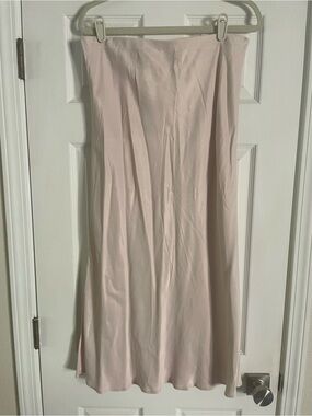 Anthropologie Pale Blush Satin Midi Skirt